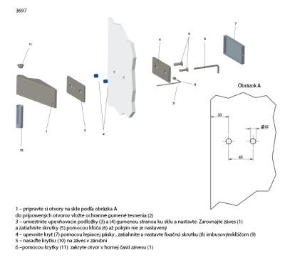 TI - Pánt na sklo horizontálny, GRM - grafit matný (141)