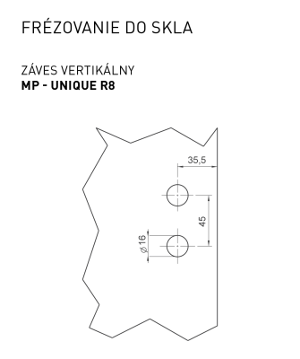 MP - UNIQUE R8 - Pánt na sklo vertikálny - pár, NEM - nerez matná (BSS)