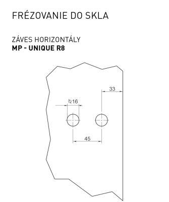 MP - UNIQUE R8 - Pánt na sklo s platničkou horizontálny - pár, NEM - nerez matná (BSS)